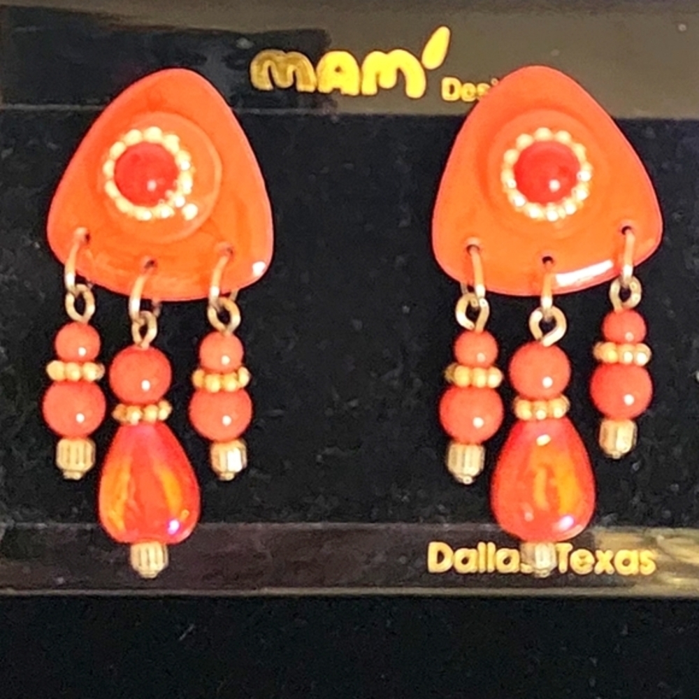 Mam' Vintage Pierced Orange Dangle Earrings
